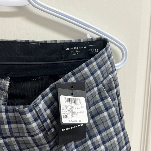 NWT Club Monaco Men’s Plaid Slim Fit Sutton Trouser | Size 29W Navy Mix - Picture 3 of 7